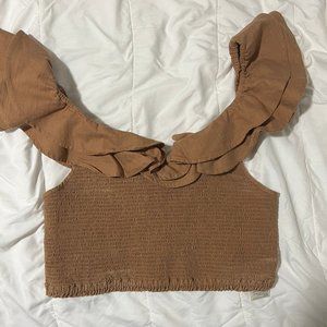 Off Shoulder Maeve Camel Cropped Top Size M